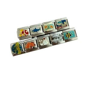 NWT 9 x 9mm Assortment of Fish Related Silver Stainless Steel Italian Charms